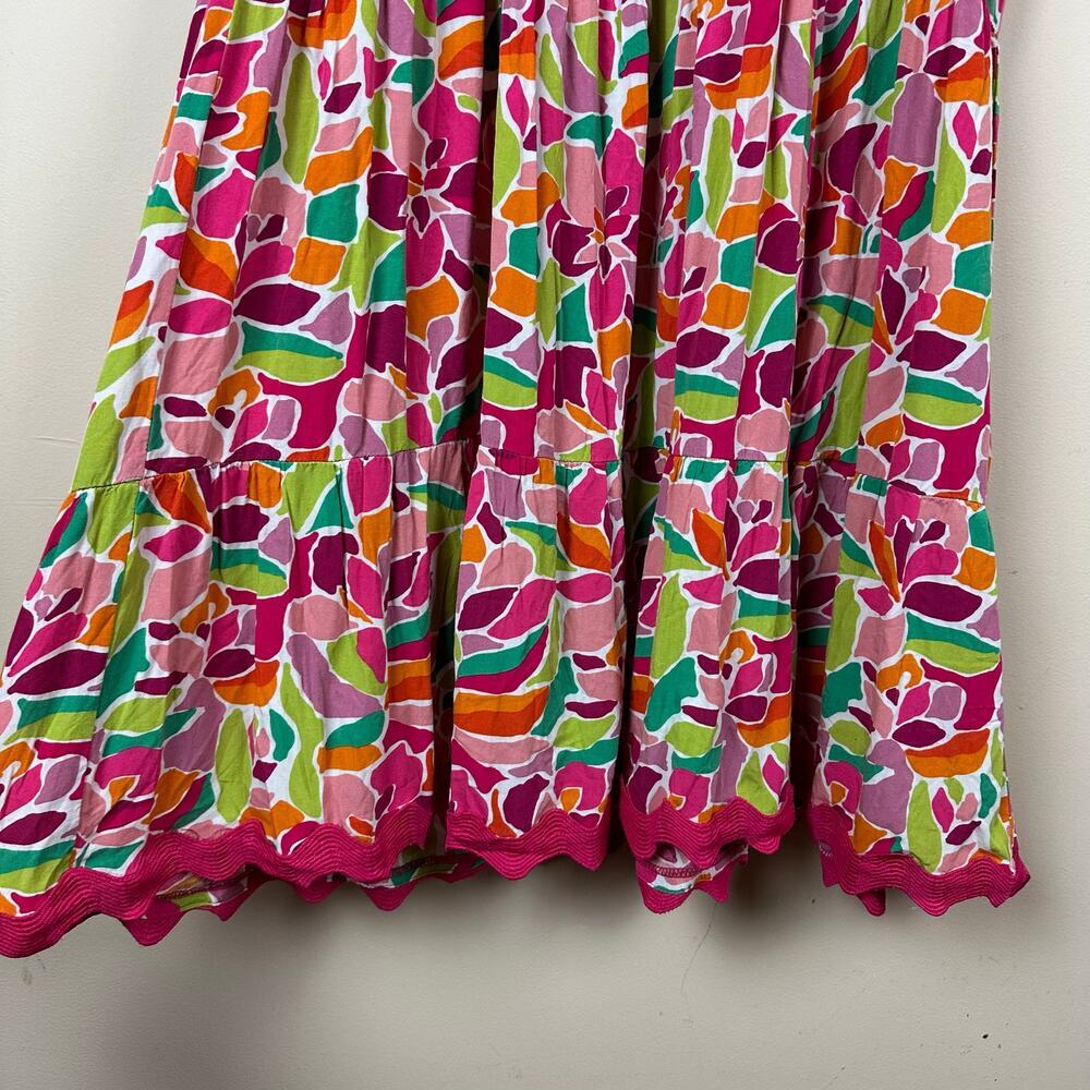 Womens Colorful Maxi Dress Size L Tie Strap Ric Rac Trim Boho Resort Cottagecore - Picture 5 of 11